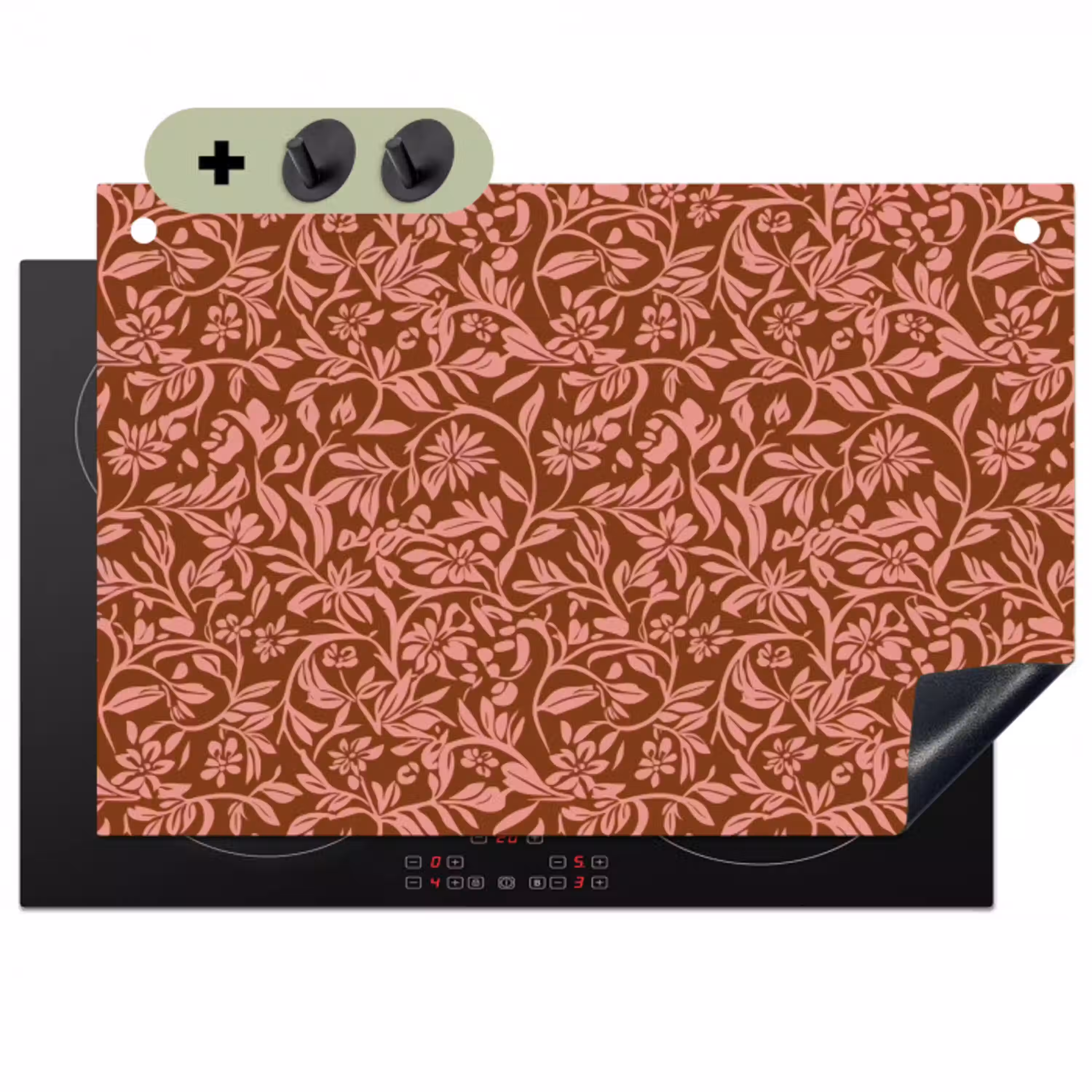 Bloemen - Print - Roze Inductie beschemer met haakjes klein 777 -3d
