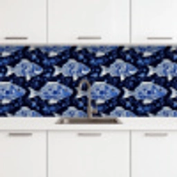 Vissen - Bloemen - Blauw keuken achterwand 2 middel 871 -3d