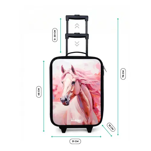 Pastel roze paard Kinderkoffer - Zwart klein -productfoto_formaten