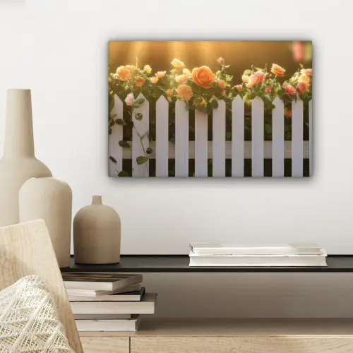 Rozen - Hek - Zonlicht canvas 2cm klein -sfeer6