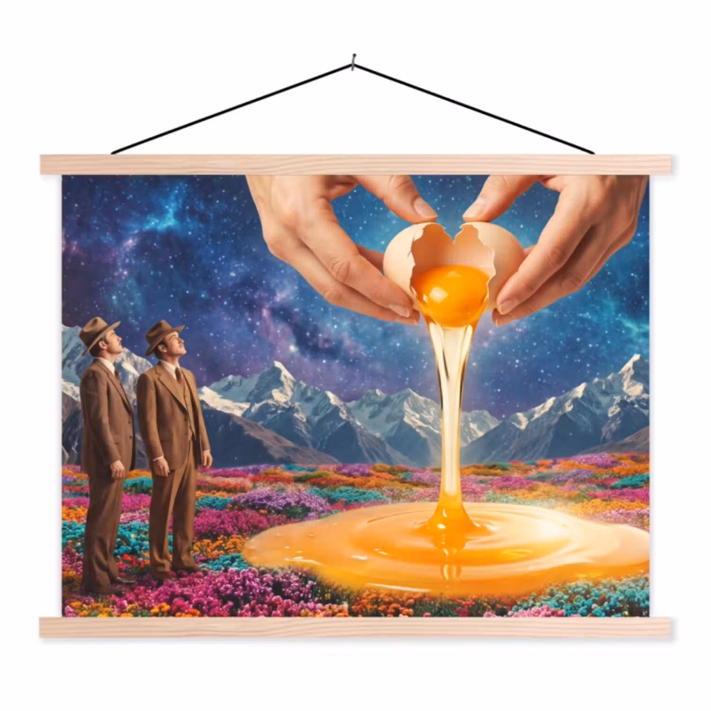 Handen - Ei - Surrealisme textielposter latten blank klein -3d