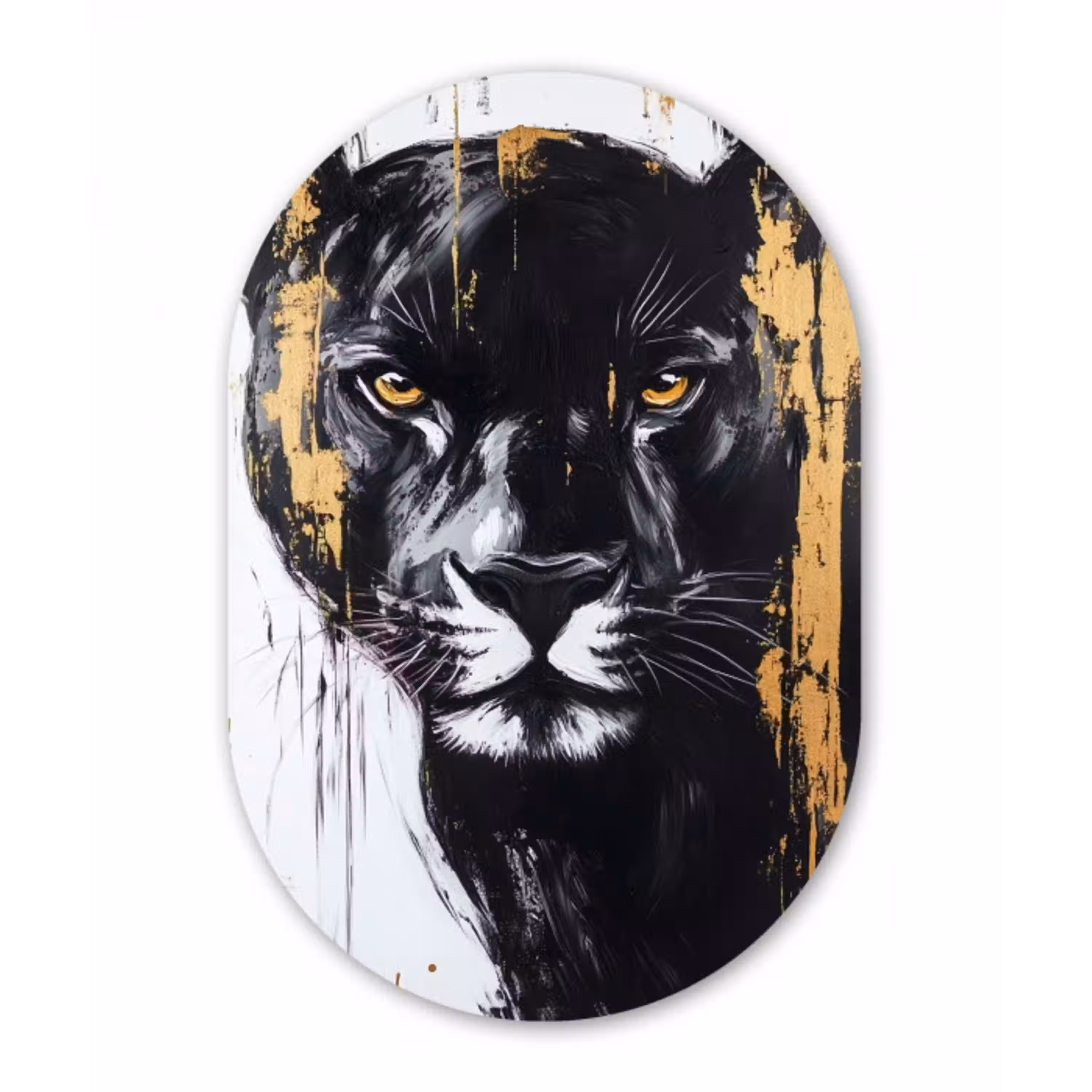 Panter - Zwart - Abstract - Verfstreken Wandcirkel Ovaal Glas middel -3d