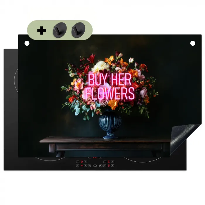 Quote - Bloemen - Vaas - Neon Inductie beschemer met haakjes klein -3d