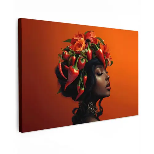 Vrouw - Chilipepers - Pepers - Bloemen canvas 2cm klein -z3d