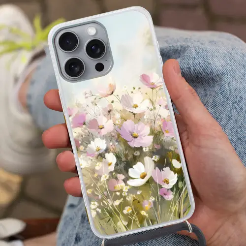 Bloemenveld - Lichte tinten - Geschilderd Hoesje iPhone 16 Pro Max met koord klein -sfeer3