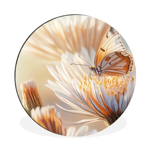 Vlinder - Bloem - Oranje Wandcirkel aluminium klein -3d