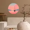 Zeilboot - Roze zee - Zonsondergang - Bergen Wandcirkel behangsticker klein -sfeer1