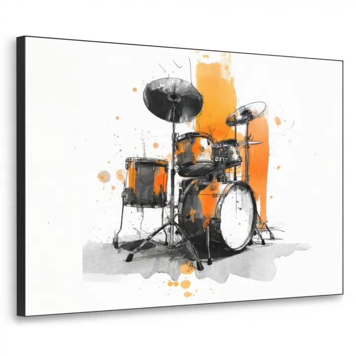 Drumstel - Oranje - Zwart - Aquarelverf Textielframe zwart klein -3d