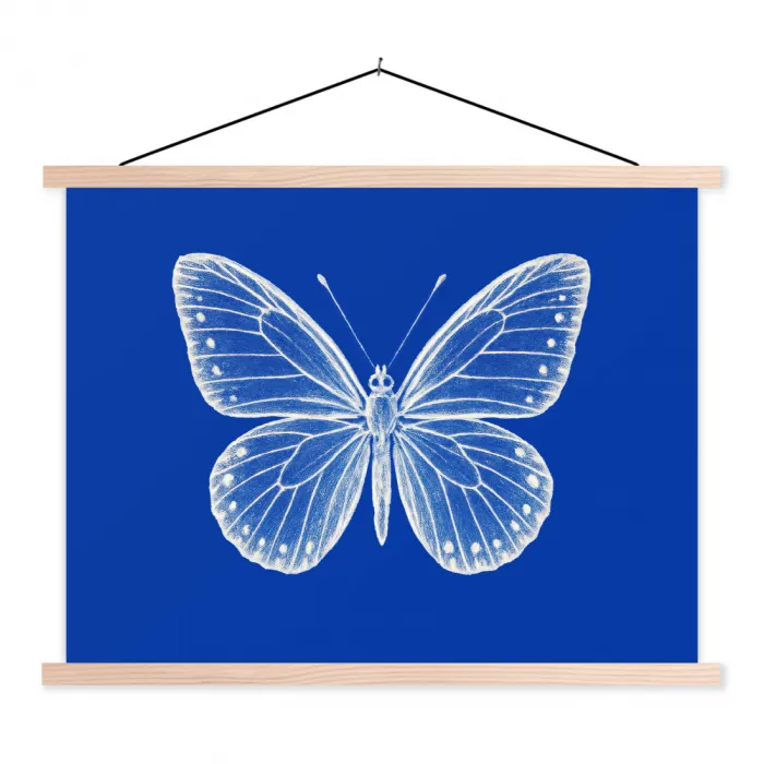 Vlinder - Wit - Getekend - Stippen textielposter latten blank klein -3d