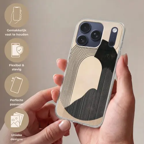 Grafisch gebogen motief - Beige Telefoonhoesje iPhone 17 Pro klein -sfeer3_NL