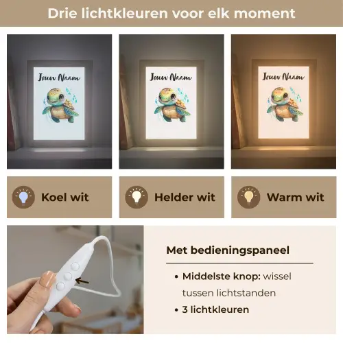 Schildpad - Waterverf - Kleuren - Dieren - Meisjes - Jongens Light Box met kabel (Kinderlampje) klein -USP_lichtkleurNL