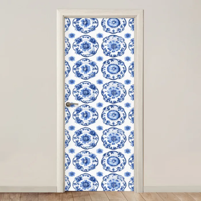 Sierborden - Bloemen - Blauw deurposter klein 289 -3d_beige