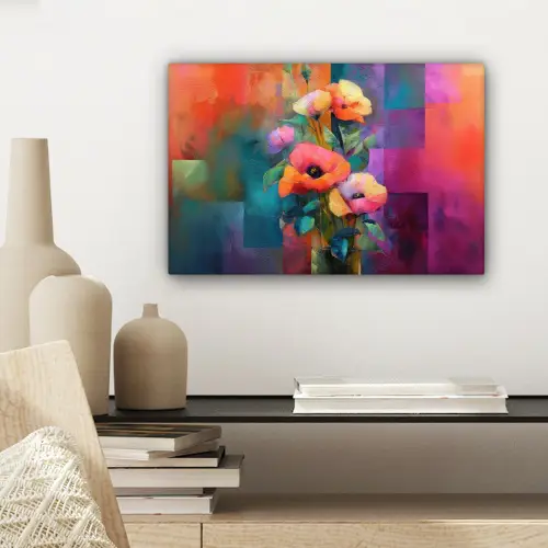 Geometrische kleurvlaken - Modern - Fantasiebloemen canvas 2cm klein -sfeer6