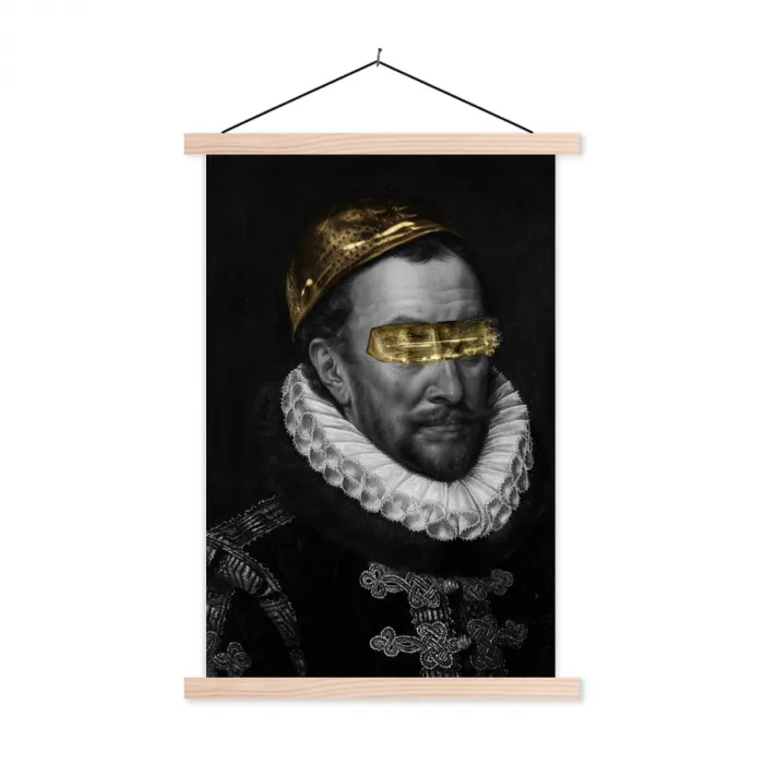 Willem van Oranje - Adriaen Thomasz - Zwart - Wit textielposter latten blank klein -3d