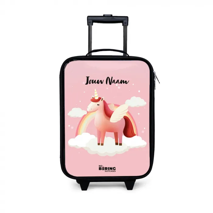 Eenhoorn - Vleugels - Roze - Regenboog Kinderkoffer - Zwart klein -3d