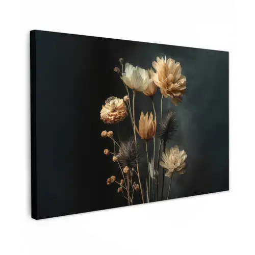 Boeket - Bloemen - Licht - Zwart canvas 2cm klein -z3d