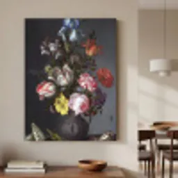Bloemen in een vaas met schelpen en insecten - Balthasar van der Ast Textielframe zwart klein -sfeer2