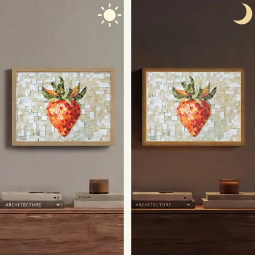Aardbei - Rood - Mozaïek - Fruit Light Box met batterij (Wandlamp) middel -sfeer3