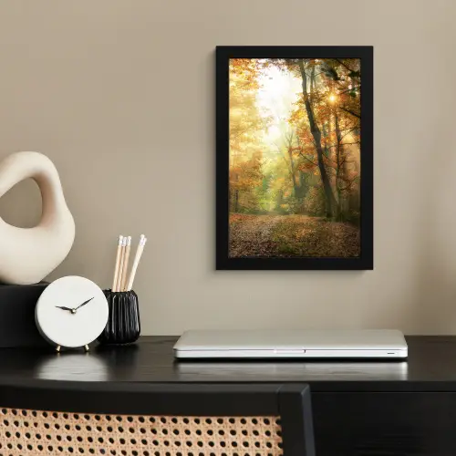 Bos - Herfst - Zon - Landschap - Natuur - Bomen - Bladeren fotolijst zwart zonder passe partout klein -sfeer1