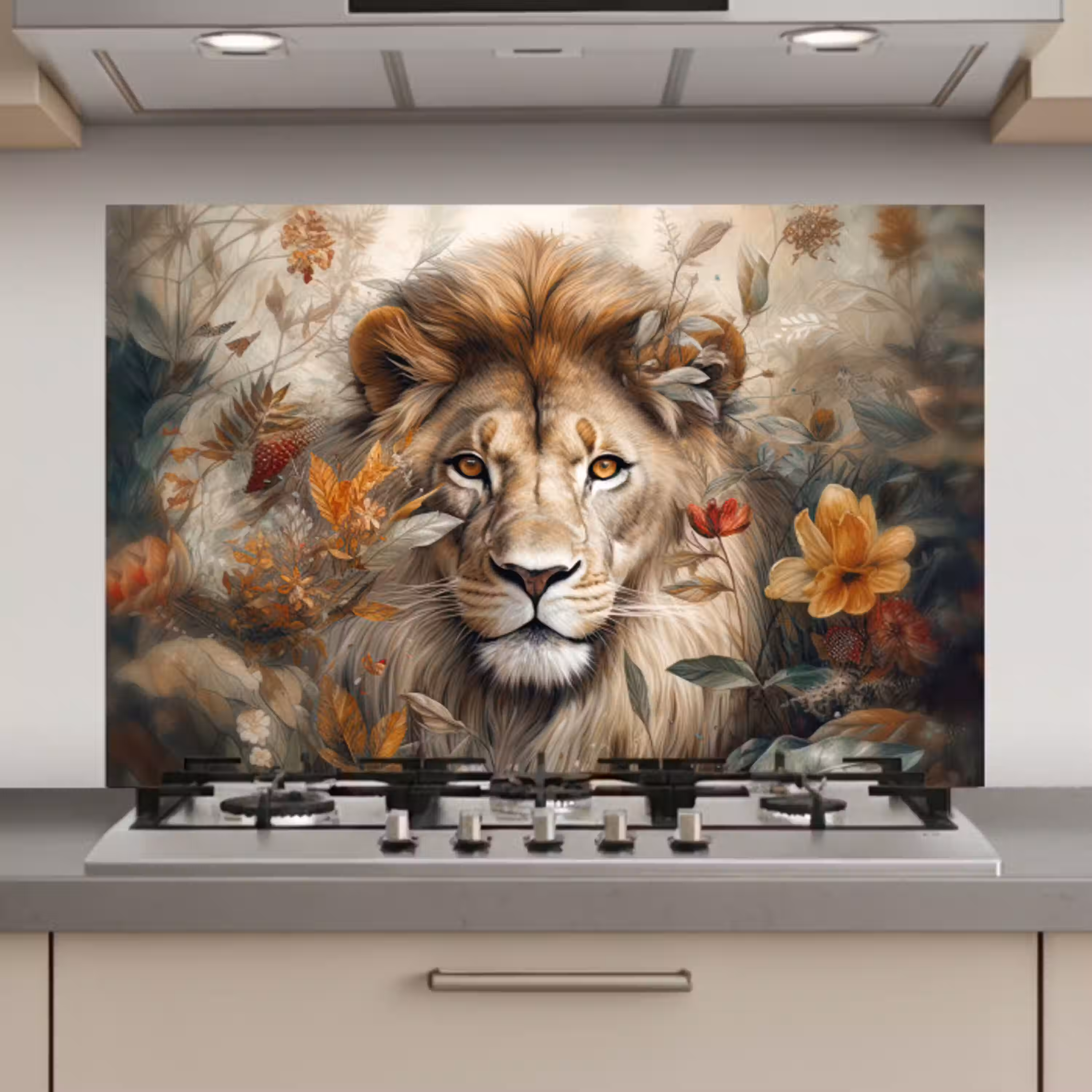 Leeuw - Wilde dieren - Planten - Natuur - Bloemen keuken achterwand spatscherm klein -3d_website