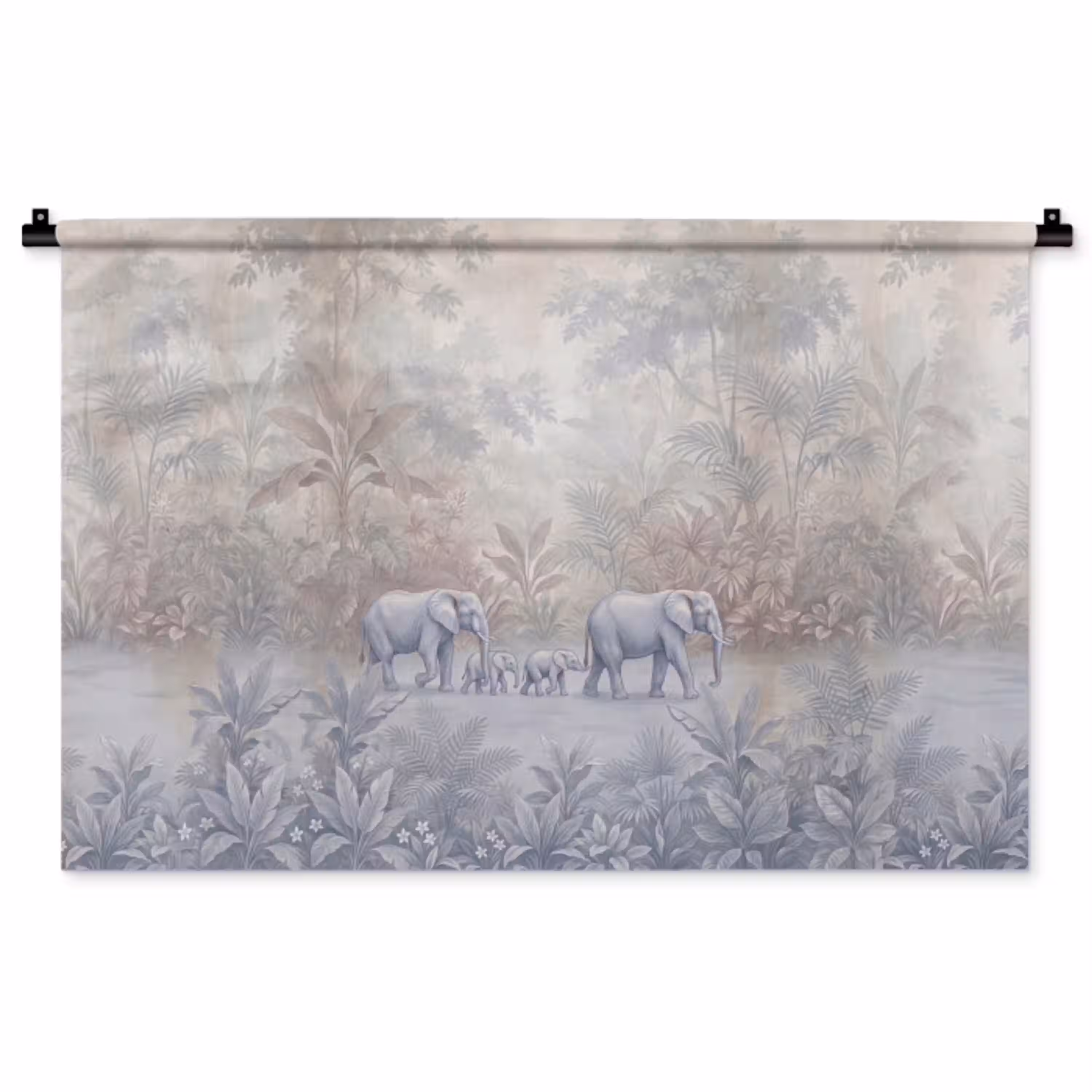 Olifant - Familie - Jungle - Illustratie - Grijs Wandkleed katoen middel -zz3d