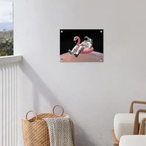 Astronaut - Flamingo - Zwemband - Roze tuinposter los doek klein -sfeer8