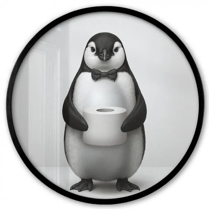 Pinguïn - WC rol - Wit Fotolijst rond zonder passe partout klein -3d