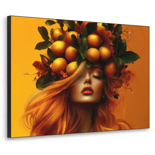 Vrouw - Citroenen - Bloesem - Geel Textielframe zwart klein -3d