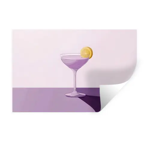 Cocktail - Paars - Minimalistisch - Citroen Muursticker klein -3d
