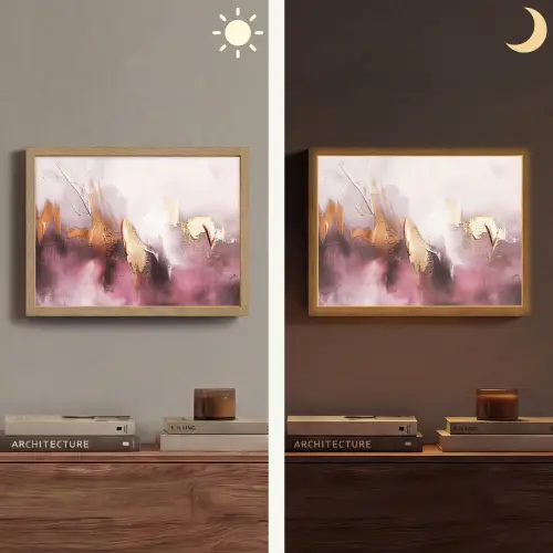 Paars - Abstract - Verf - Goud Light Box met batterij (Wandlamp) middel -sfeer3