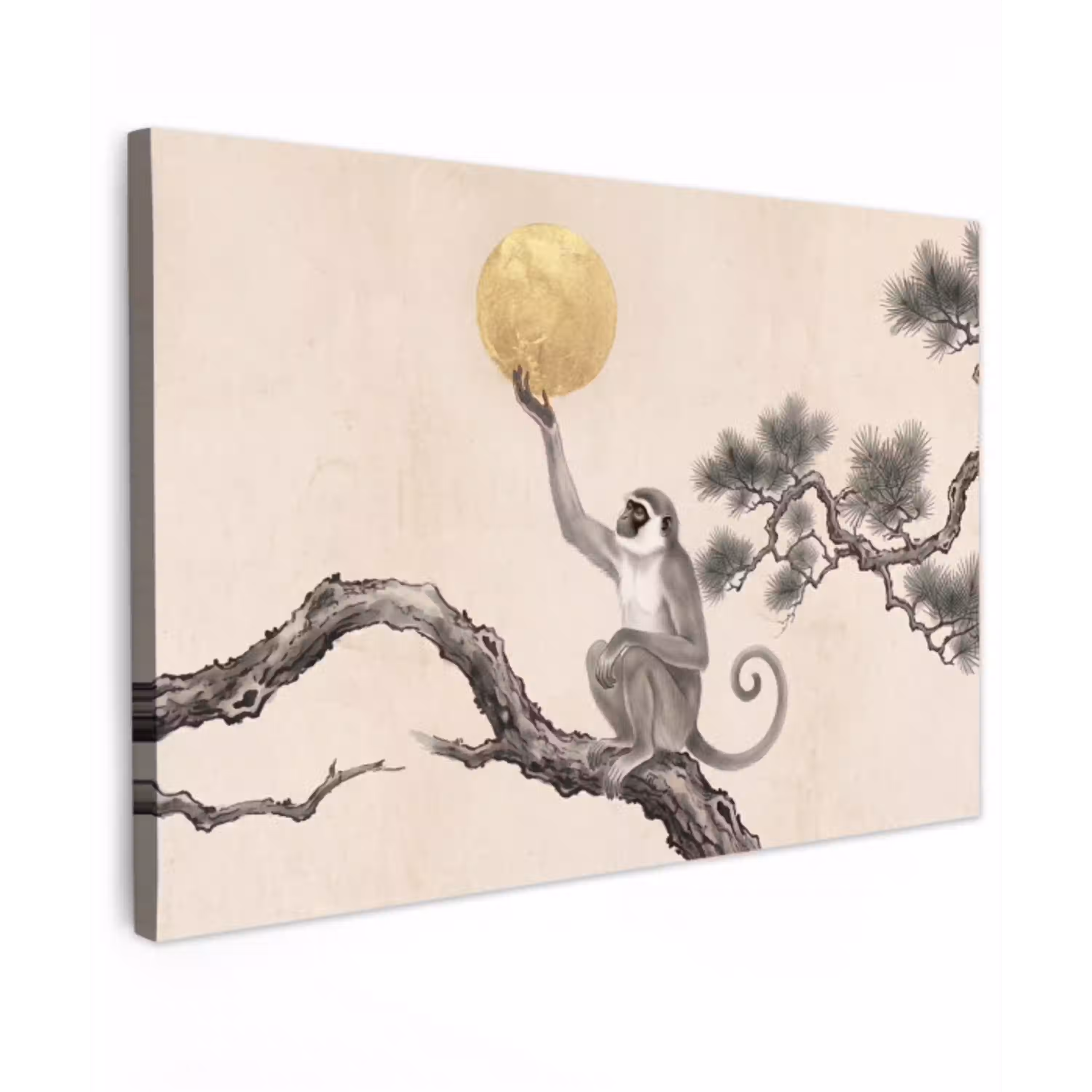 Aap - Maan - Goud Tuinposter op houten frame 2 cm dik klein -3d