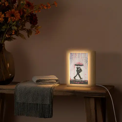 Regen - Graffiti - Man - Banksy Style Light Box met kabel (Tafellamp) klein -sfeer4