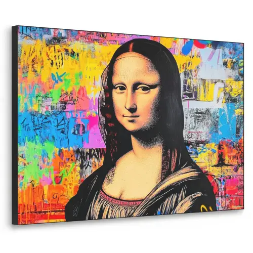Graffiti - Neon - Mona Lisa - Kunst - Da Vinci Textielframe zwart klein -3d