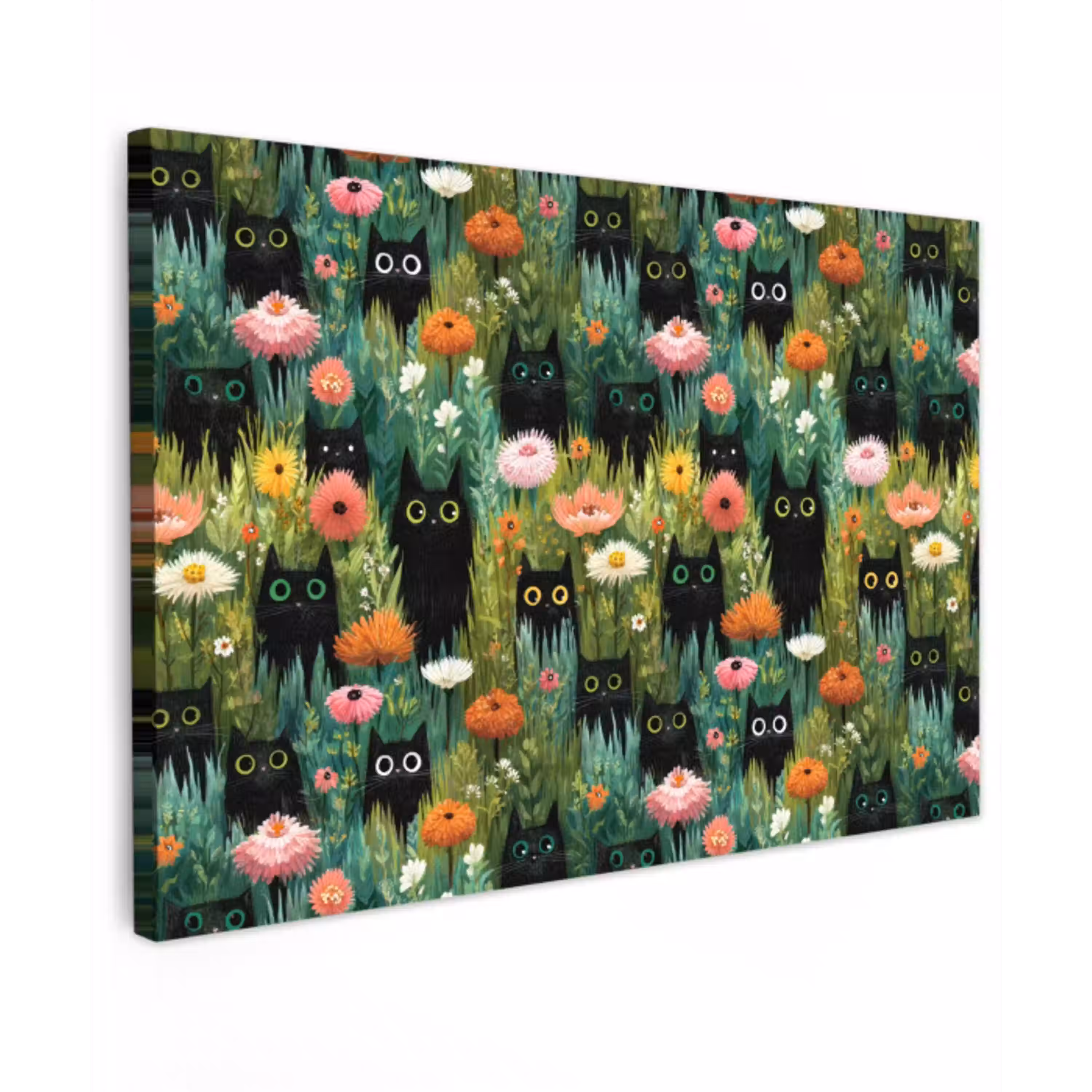 Katten - Bloemen - Kleurrijk Tuinposter op houten frame 2 cm dik klein 845 -3d