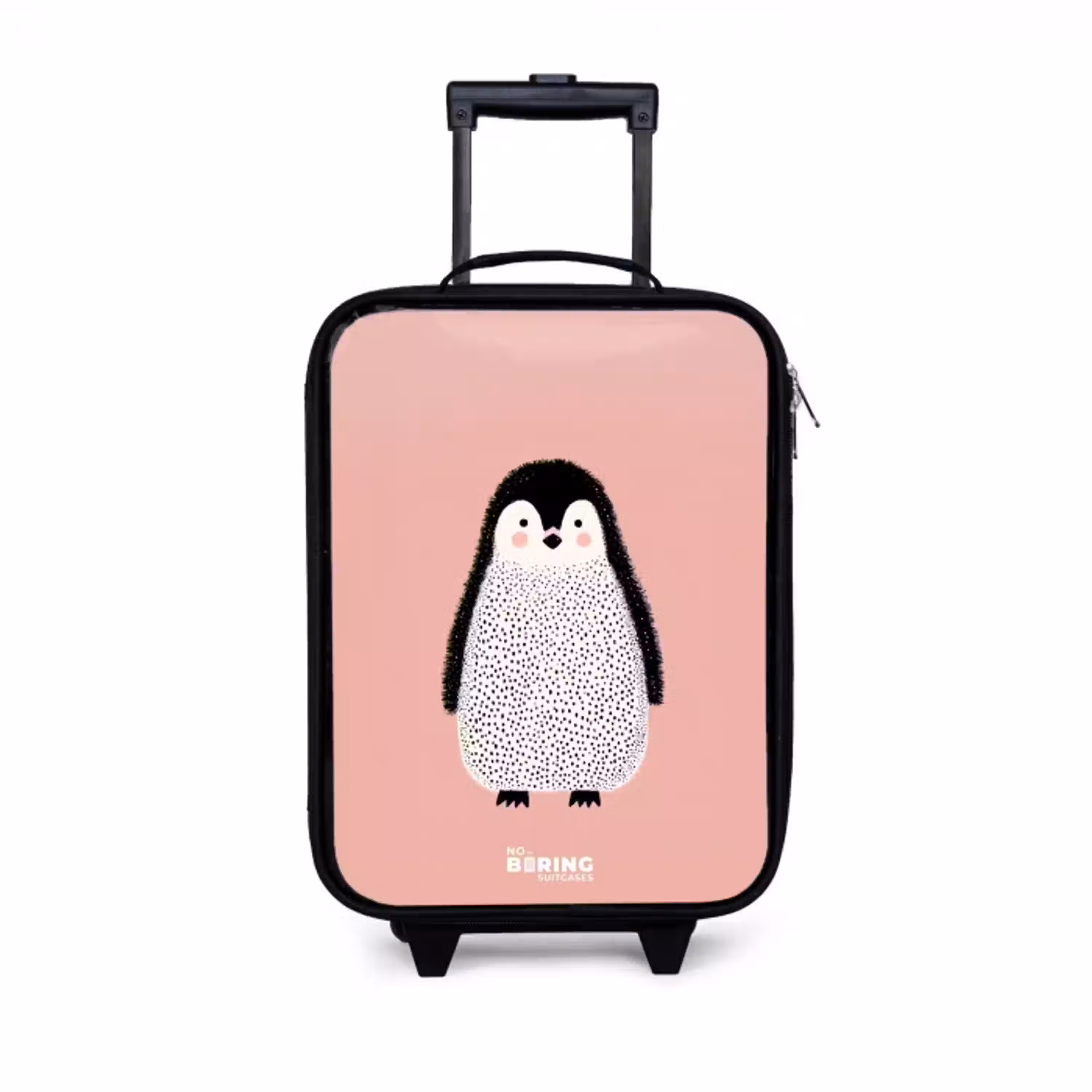 Pinguïn - Stippen - Roze - Minimalistisch Kinderkoffer - Zwart klein -3d