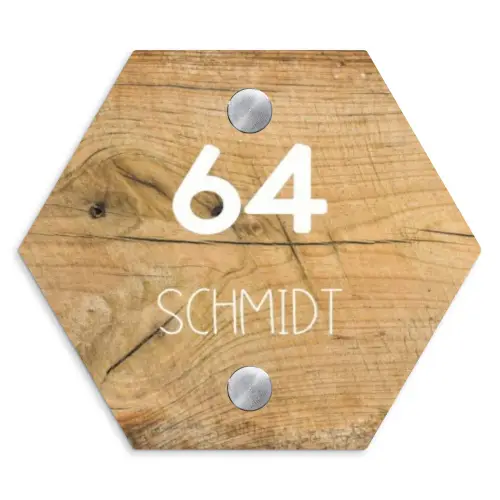 Hout - Modern Naambord Hexagon klein -3d