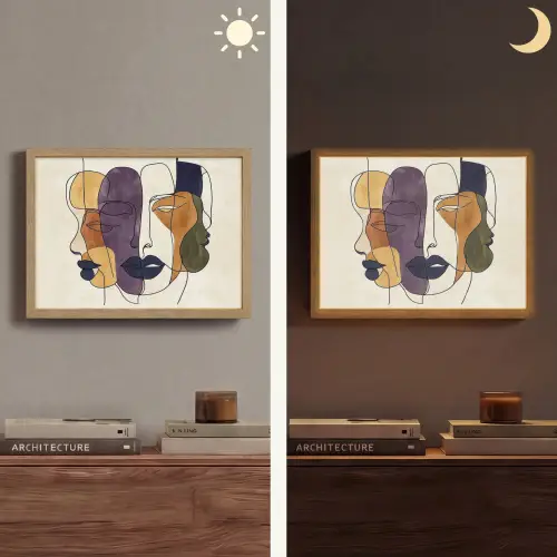 Abstract - Overlappende gezichten - Paars - Donkergroen Light Box met batterij (Wandlamp) middel -sfeer3