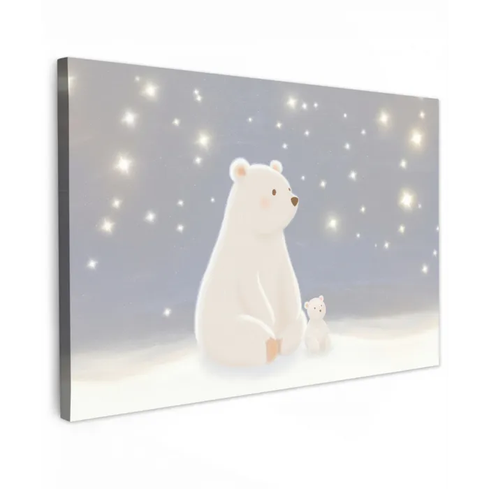 Ijsbeer - Sneeuw - Sterren - Blauw canvas 2cm klein -z3d