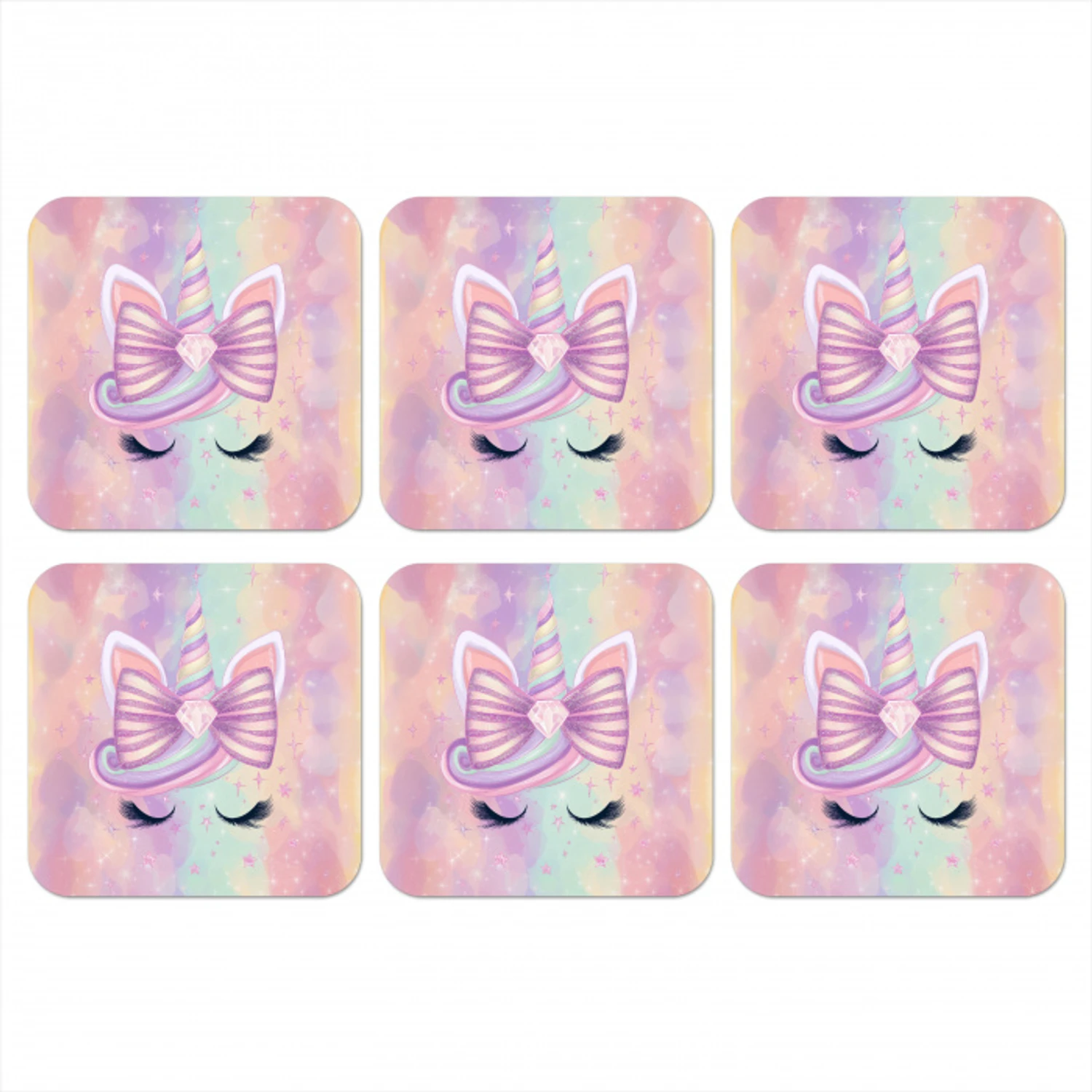 Eenhoorn - Glitters - Regenboog - Pastel onderzetter kurk middel -3d
