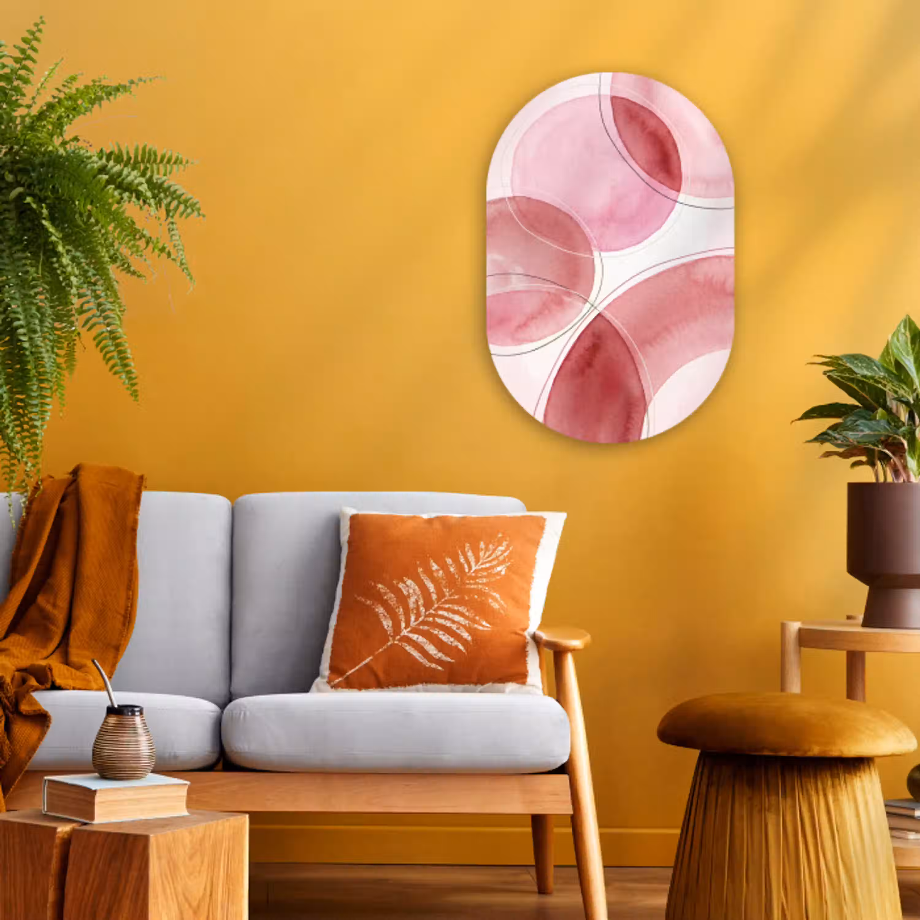 Abstract - Cirkels - Modern - Roze - Kunst Wandcirkel Ovaal Forex klein -sfeer4