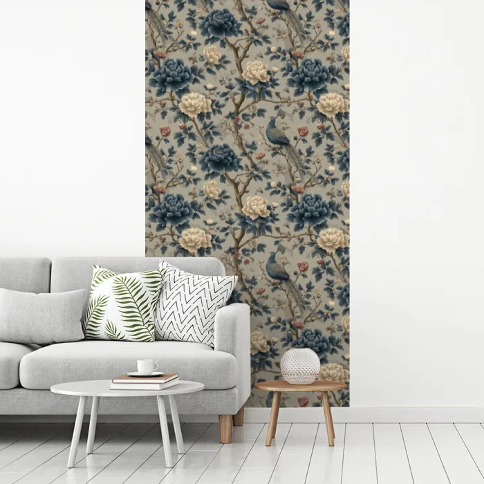 Pauw - Bloemen - Blauw fotobehang vinyl groot 64 -woonkamer