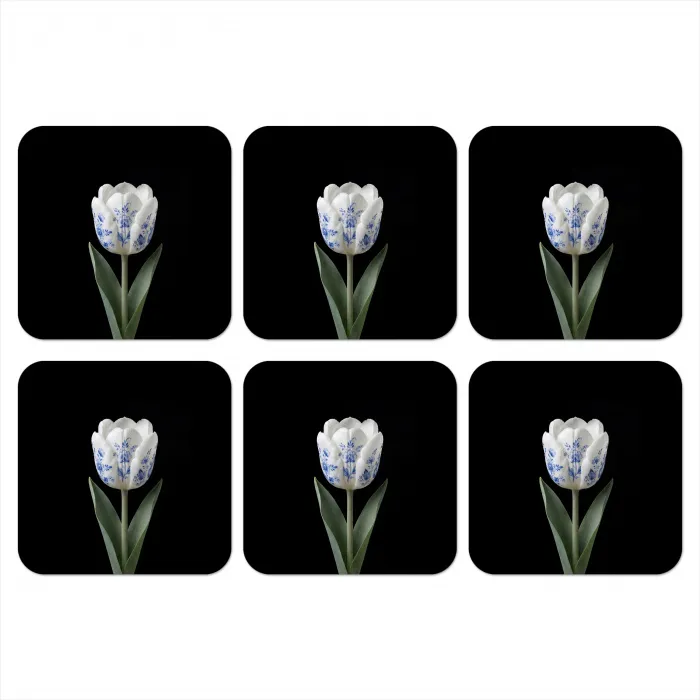 Tulp - Patroon - Blauw onderzetter kurk middel -3d