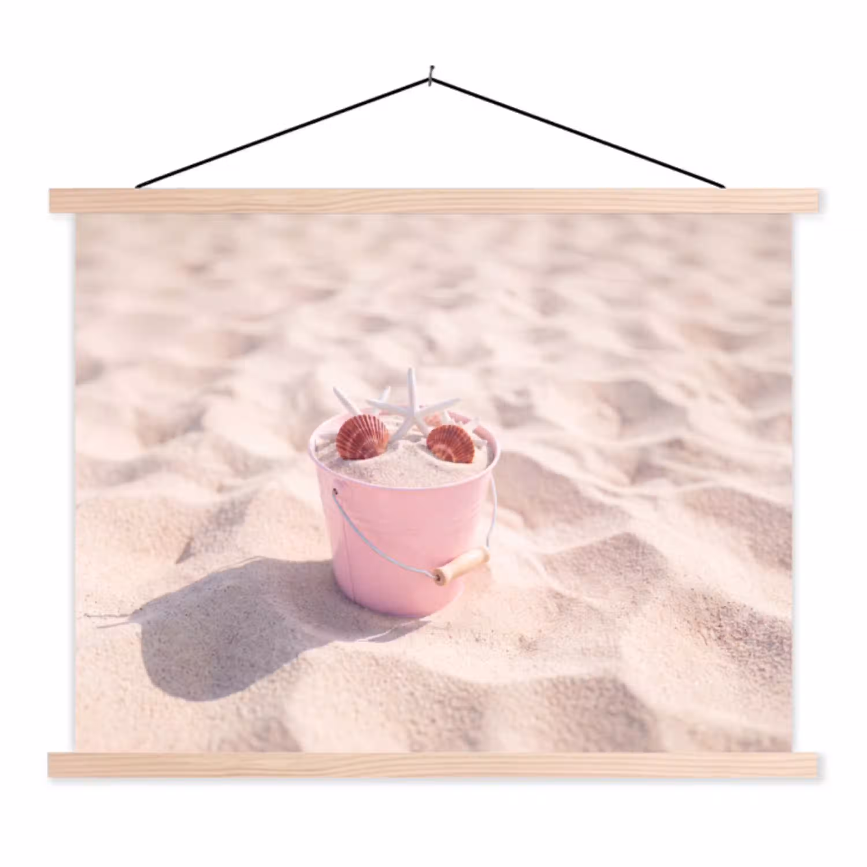 Strand - Schelpen - Zomer - Roze - Decoratie textielposter latten blank klein -3d