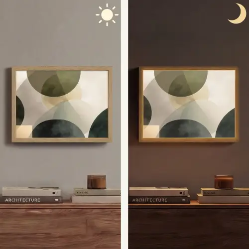 Vlakken - Abstract - Beige - Cirkels Light Box met batterij (Wandlamp) middel -sfeer3