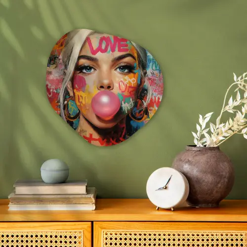 Vrouw - Kauwgom - Graffiti - Love Wandcirkel Organisch Forex 3mm klein -sfeer2