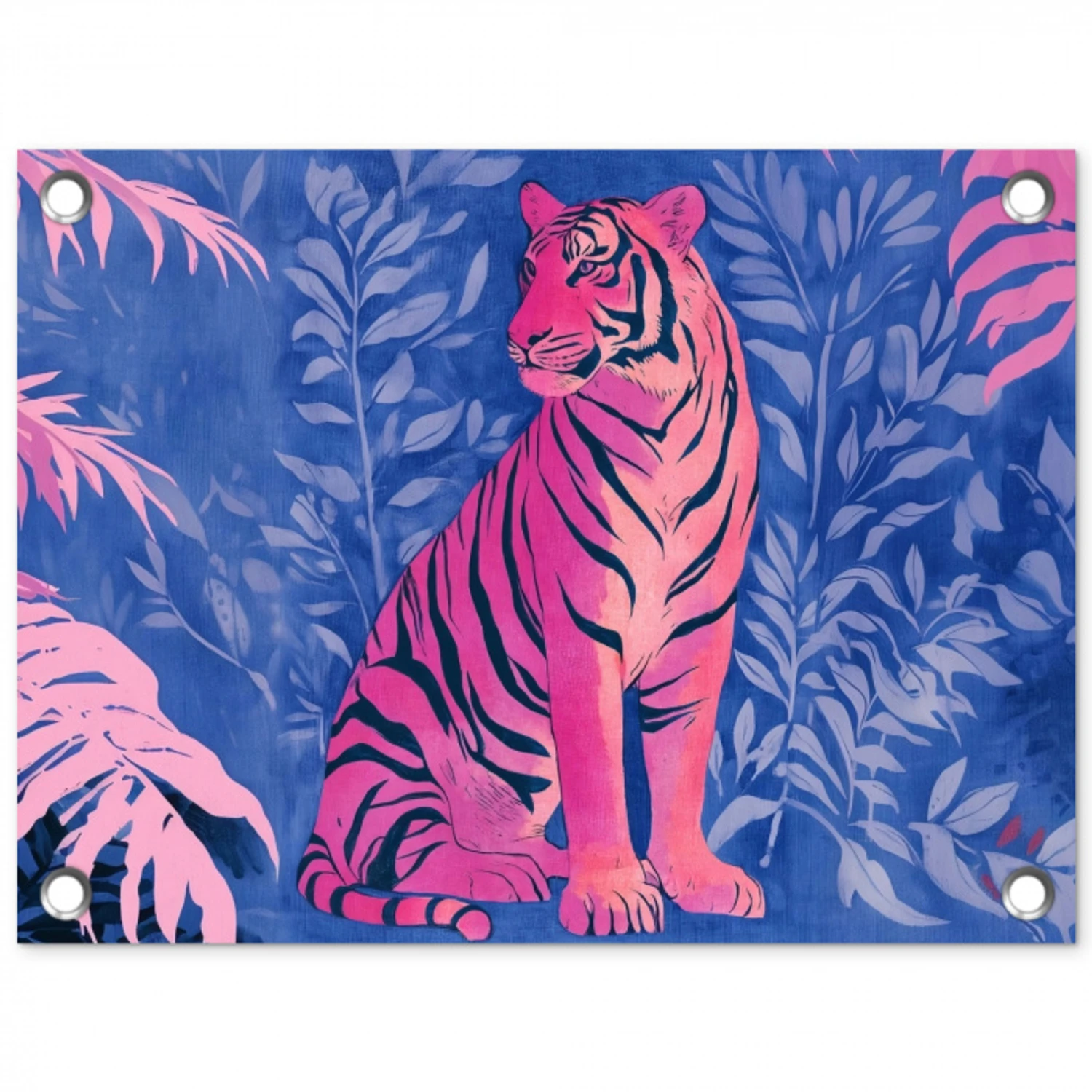 Tijger - Roze - Bladeren - Jungle tuinposter los doek klein -3d