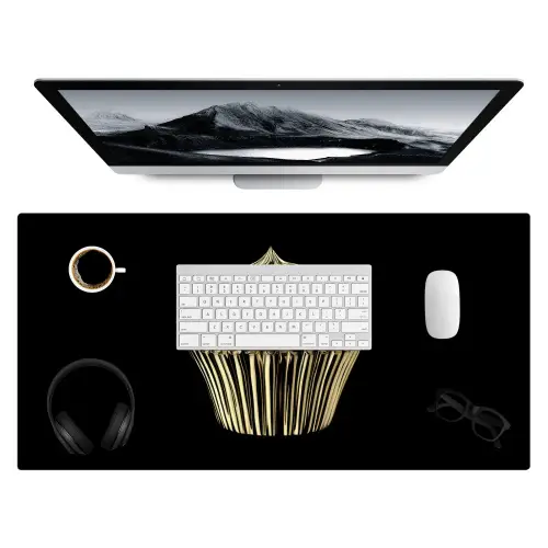 Cupcake - Eten - Goud - Zwart Muismat XXL klein -3d