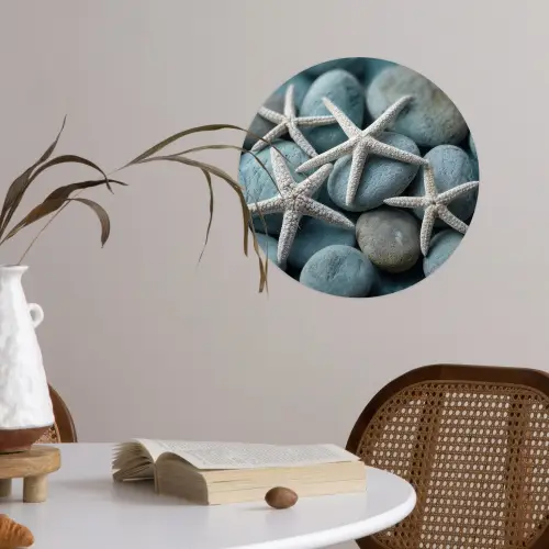 Zeesterren - Stenen - Wit Wandcirkel behangsticker klein -sfeer3