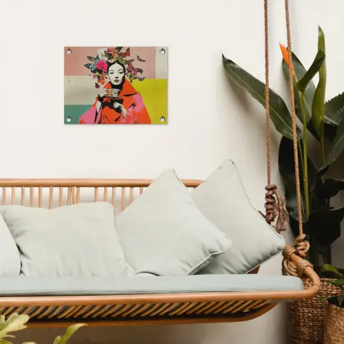 Retro - Vrouw - Kopje - Vlinders tuinposter los doek klein -sfeer7