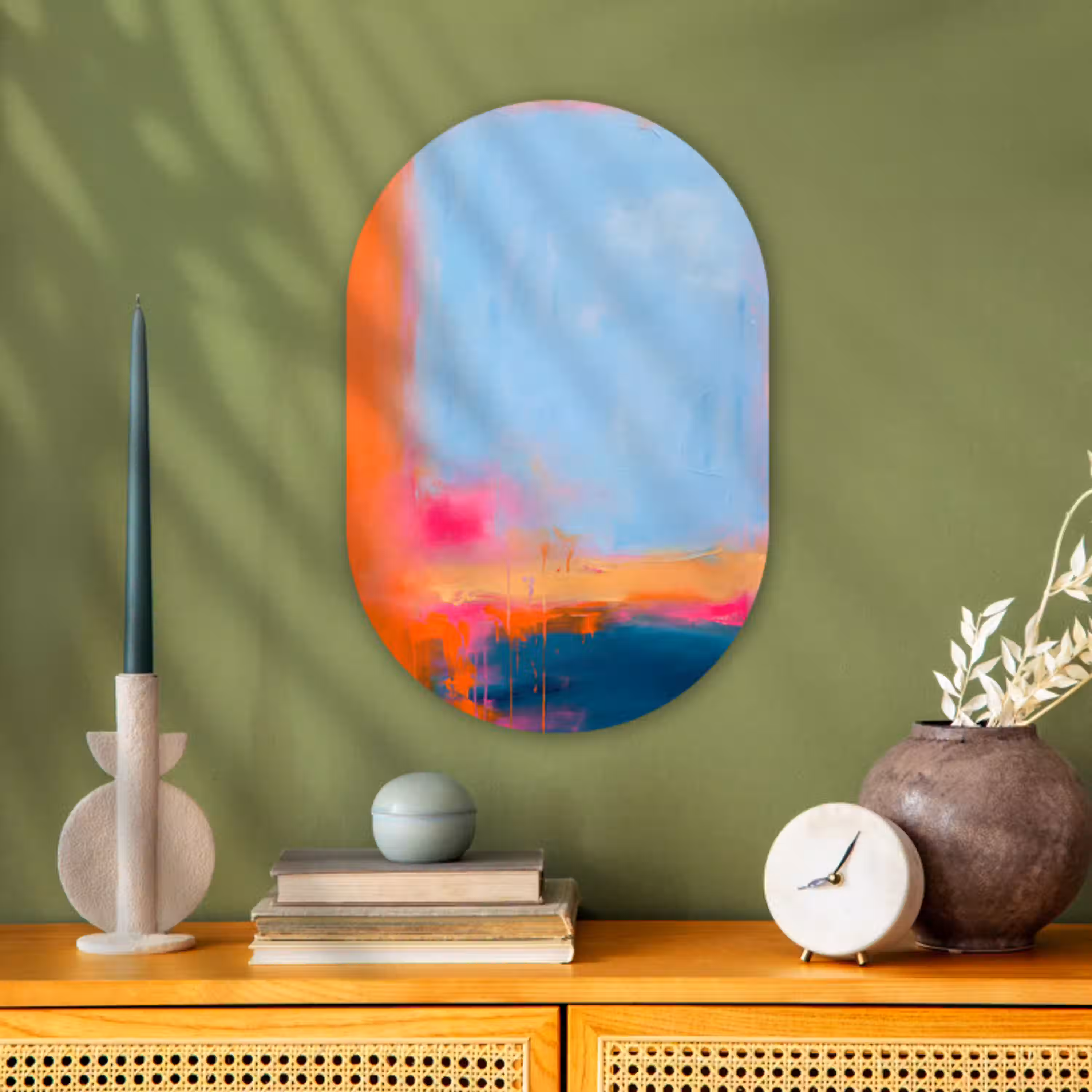Abstract - Kleurvlakken - Modern - Oranje - Blauw Wandcirkel Ovaal Forex klein -sfeer2